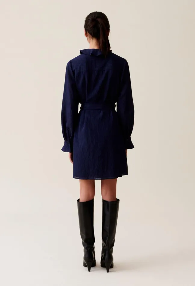 Claudie Pierlot Navy Striped Ruffle Dress Women Dresses Claudie Pierlot Navy Striped Ruffle Dress Women Dresses
