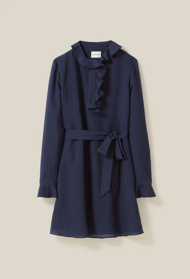 Claudie Pierlot Navy Striped Ruffle Dress Women Dresses Claudie Pierlot Navy Striped Ruffle Dress Women Dresses