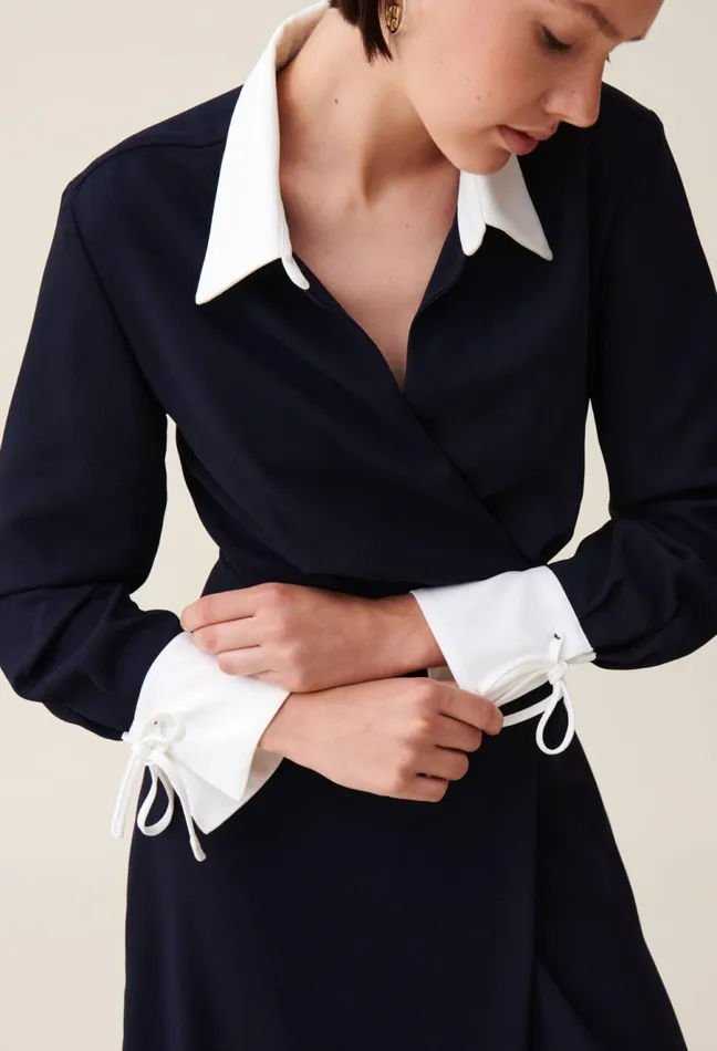 Claudie Pierlot Navy Wrap Fluid Maxi Dress Dualcolor Women Dresses