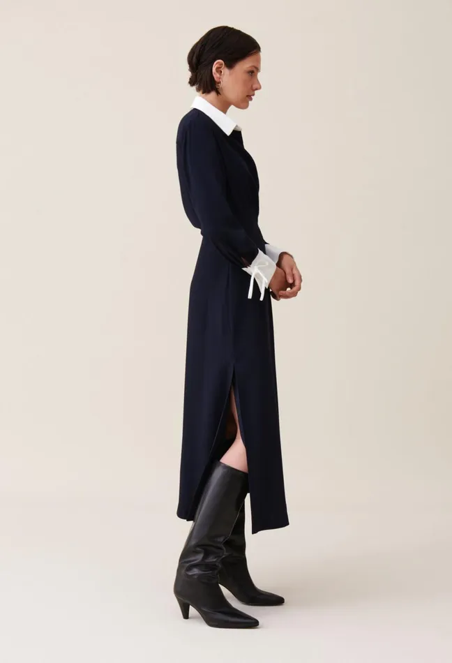 Claudie Pierlot Navy Wrap Fluid Maxi Dress Dualcolor Women Dresses Claudie Pierlot Navy Wrap Fluid Maxi Dress Dualcolor Women Dresses