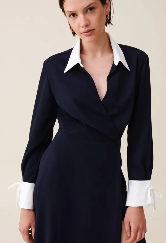 Claudie Pierlot Navy Wrap Fluid Maxi Dress Dualcolor Women Dresses Claudie Pierlot Navy Wrap Fluid Maxi Dress Dualcolor Women Dresses