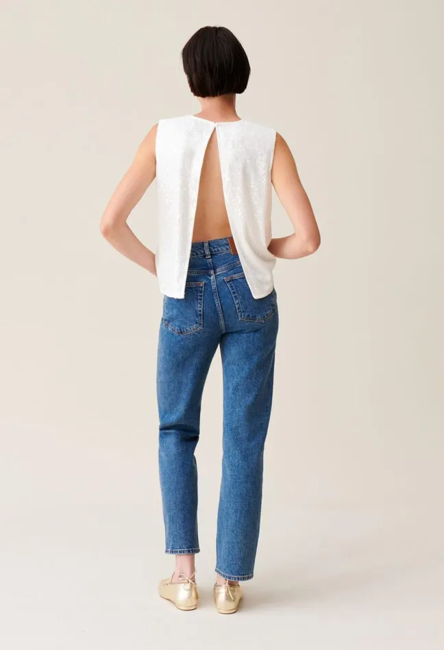 Claudie Pierlot OffWhite Sequinned Sleeveless Top Ecru Women Tops And Shirts
