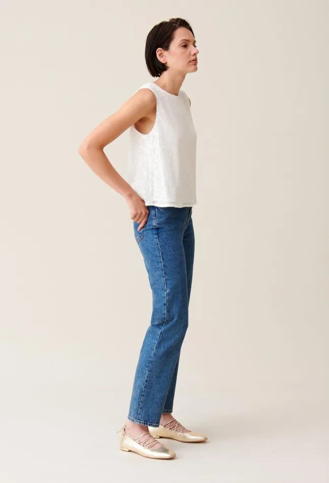 Claudie Pierlot OffWhite Sequinned Sleeveless Top Ecru Women Tops And Shirts Claudie Pierlot OffWhite Sequinned Sleeveless Top Ecru Women Tops And Shirts
