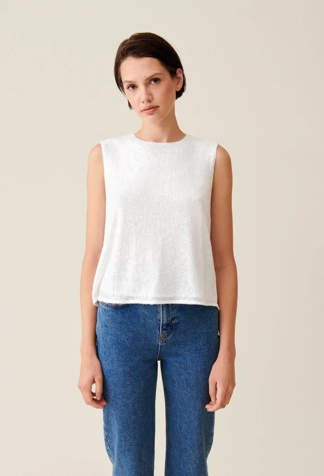 Claudie Pierlot OffWhite Sequinned Sleeveless Top Ecru Women Tops And Shirts Claudie Pierlot OffWhite Sequinned Sleeveless Top Ecru Women Tops And Shirts