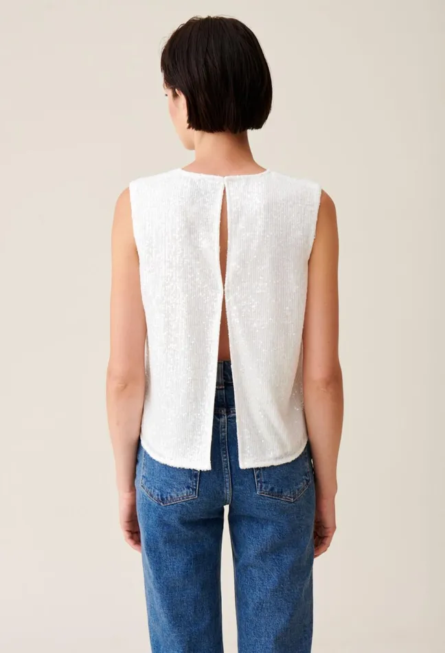 Claudie Pierlot OffWhite Sequinned Sleeveless Top Ecru Women Tops And Shirts Claudie Pierlot OffWhite Sequinned Sleeveless Top Ecru Women Tops And Shirts