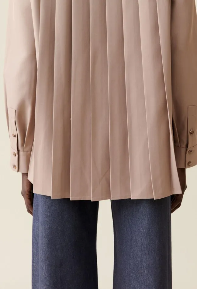 Claudie Pierlot Pleated Oversized Shirt Beige Women Tops And Shirts