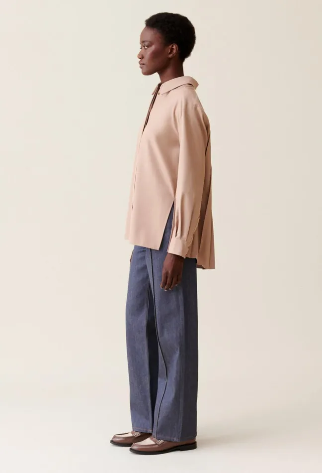 Claudie Pierlot Pleated Oversized Shirt Beige Women Tops And Shirts