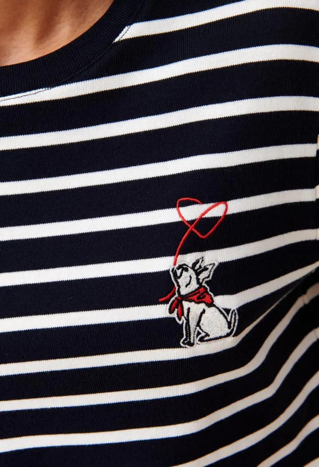 Claudie Pierlot Sailor TShirt Jean Toto Embroidery Dualcolor Women TShirts Claudie Pierlot Sailor TShirt Jean Toto Embroidery Dualcolor Women TShirts