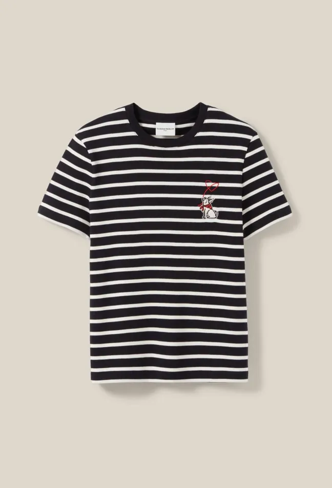 Claudie Pierlot Sailor TShirt Jean Toto Embroidery Dualcolor Women TShirts Claudie Pierlot Sailor TShirt Jean Toto Embroidery Dualcolor Women TShirts