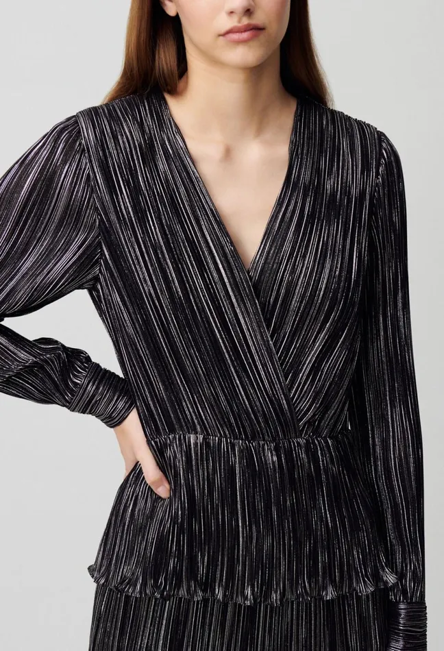 Claudie Pierlot Short Silver Ruffled Dress Black Women Dresses