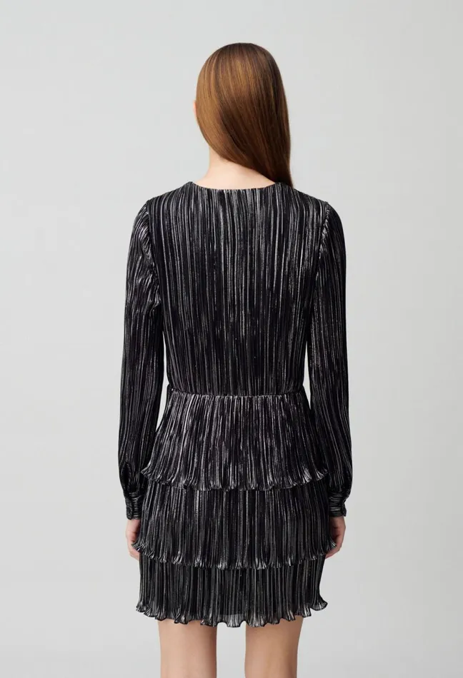 Claudie Pierlot Short Silver Ruffled Dress Black Women Dresses