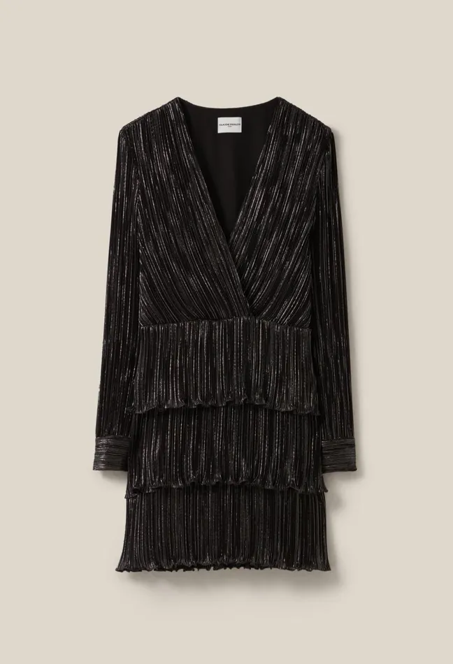 Claudie Pierlot Short Silver Ruffled Dress Black Women Dresses