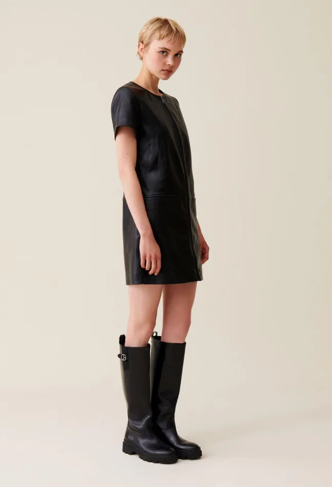Claudie Pierlot Short Zipped Leather Dress Black Women Dresses Claudie Pierlot Short Zipped Leather Dress Black Women Dresses