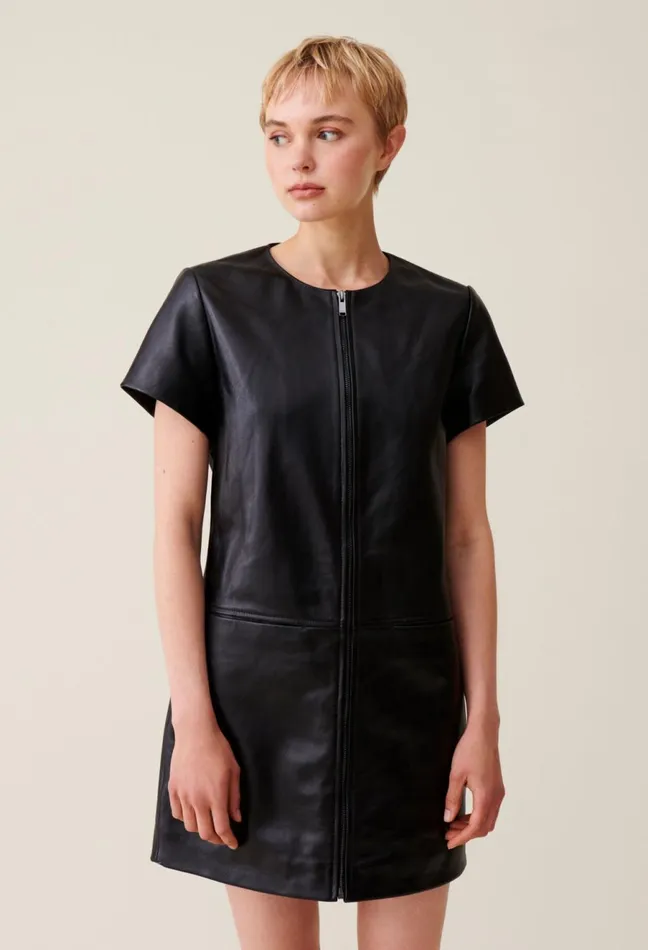 Claudie Pierlot Short Zipped Leather Dress Black Women Dresses Claudie Pierlot Short Zipped Leather Dress Black Women Dresses