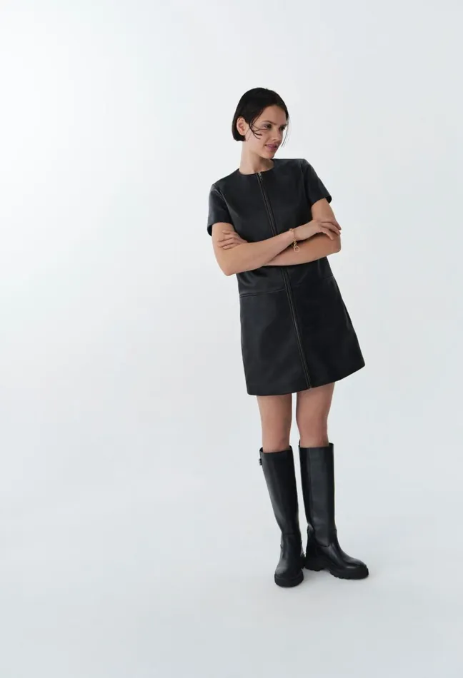 Claudie Pierlot Short Zipped Leather Dress Black Women Dresses Claudie Pierlot Short Zipped Leather Dress Black Women Dresses