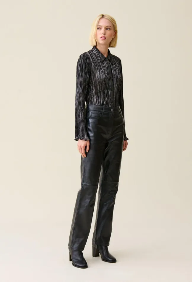 Claudie Pierlot Silver Pleated Fluid Blouse Black Women Tops And Shirts