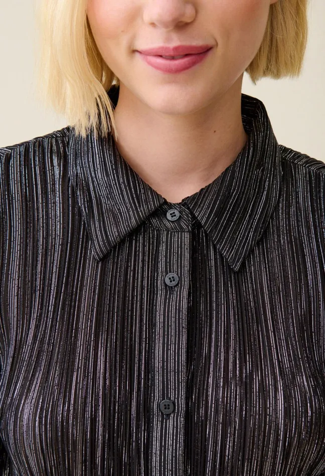 Claudie Pierlot Silver Pleated Fluid Blouse Black Women Tops And Shirts