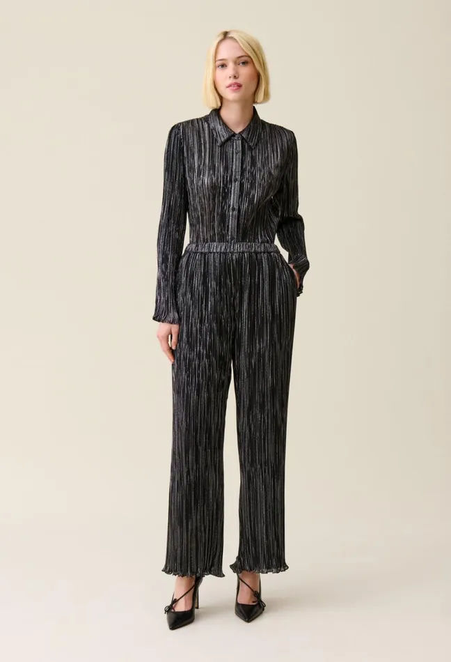 Claudie Pierlot Silver Pleated Fluid Blouse Black Women Tops And Shirts