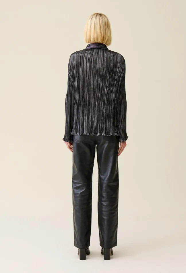 Claudie Pierlot Silver Pleated Fluid Blouse Black Women Tops And Shirts
