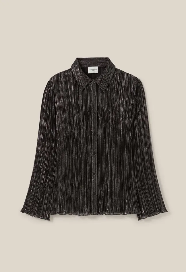 Claudie Pierlot Silver Pleated Fluid Blouse Black Women Tops And Shirts
