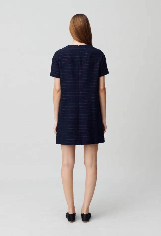 Claudie Pierlot Striped Straight Short Dress Navy Women Dresses Claudie Pierlot Striped Straight Short Dress Navy Women Dresses