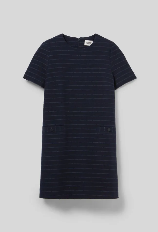 Claudie Pierlot Striped Straight Short Dress Navy Women Dresses Claudie Pierlot Striped Straight Short Dress Navy Women Dresses
