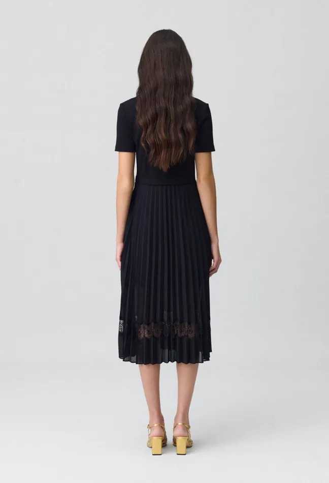 Claudie Pierlot Twist Black BiMaterial Midi Dress Women Dresses