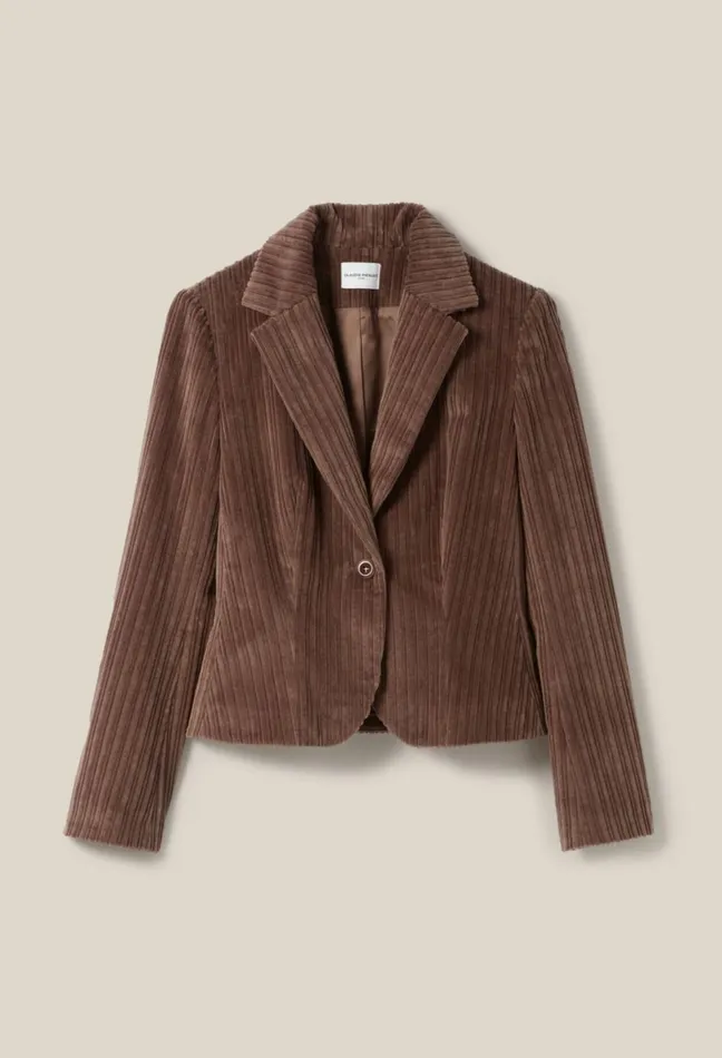 Claudie Pierlot Velvet Fitted Jacket Taupe Women Blazers