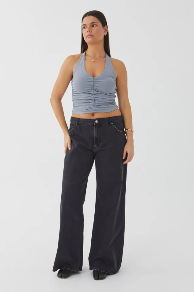 Clothing Supr Going Out Tops Rami Ruched Halter Top Blue Grey