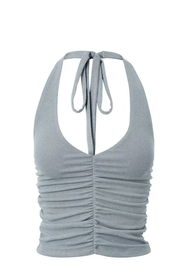 Clothing Supr Going Out Tops Rami Ruched Halter Top Blue Grey