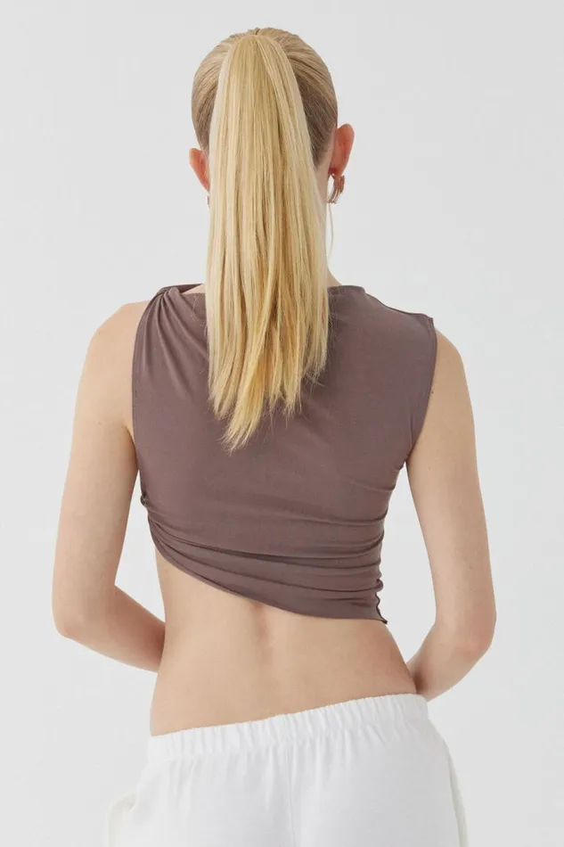 Clothing Supr Going Out Tops Soft Ruched Twist Top Brown Carob