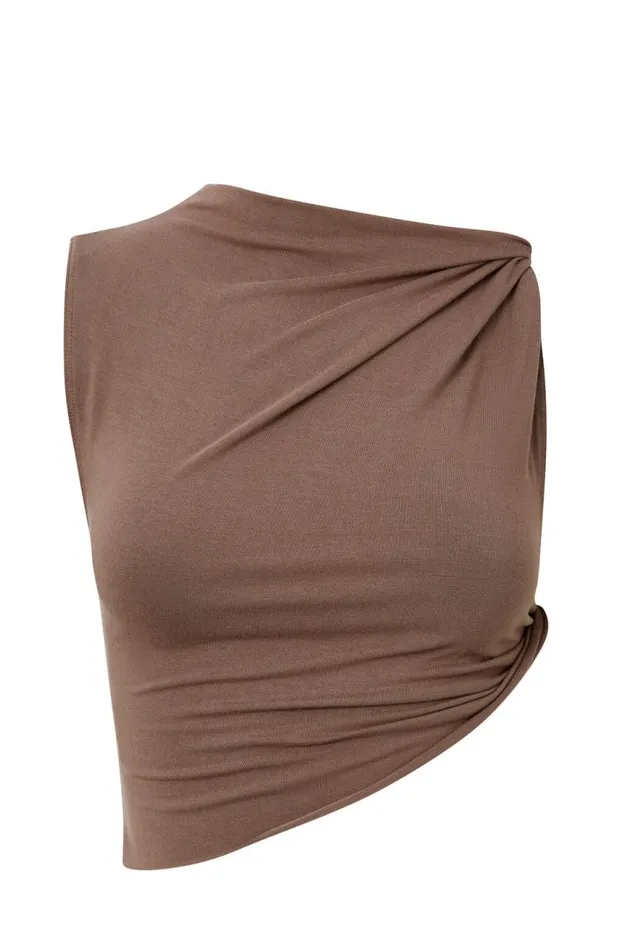 Clothing Supr Going Out Tops Soft Ruched Twist Top Brown Carob