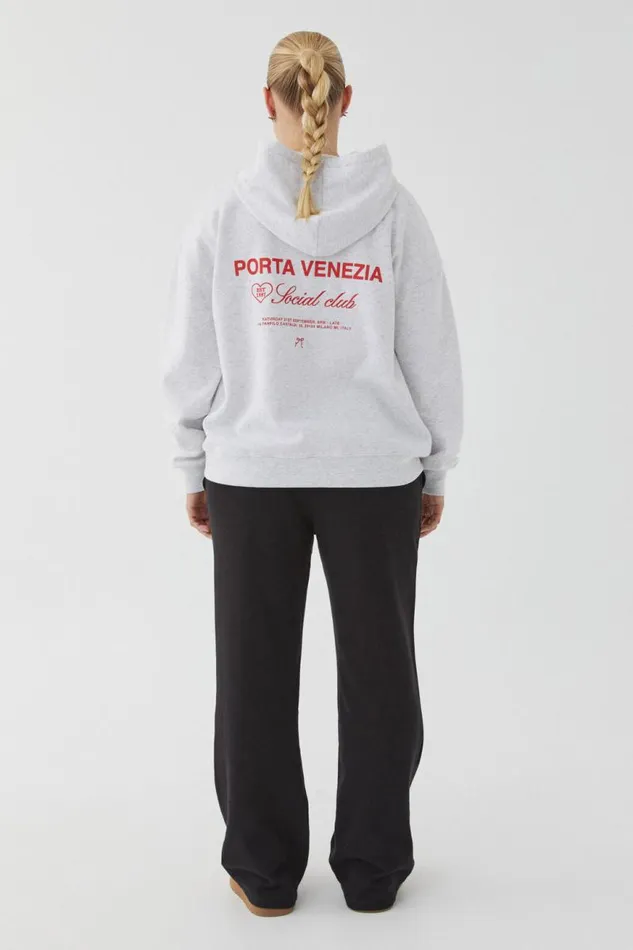 Clothing Supr Hoodies and Trackies Paige Oversized Printed Hoodie Light Grey Marleporta Venezia