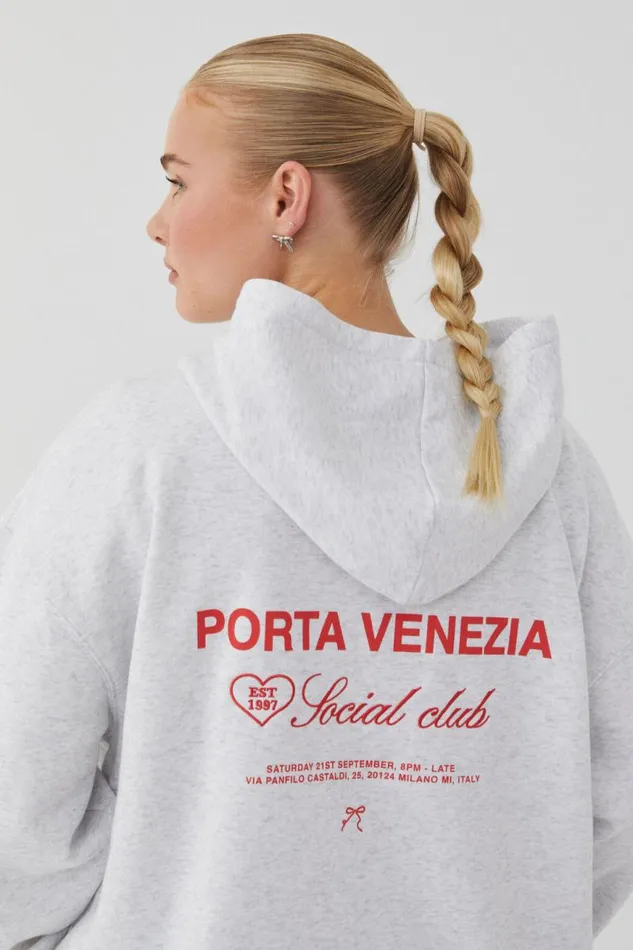 Clothing Supr Hoodies and Trackies Paige Oversized Printed Hoodie Light Grey Marleporta Venezia