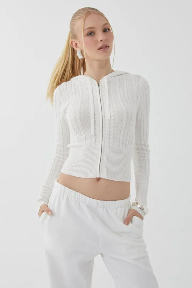 Clothing Supr Knitwear Starlette Zip Through Cable Knit Summer White