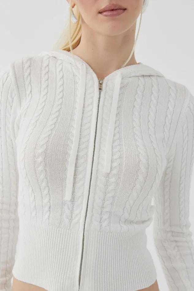 Clothing Supr Knitwear Starlette Zip Through Cable Knit Summer White