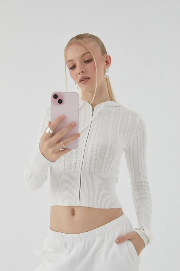 Clothing Supr Knitwear Starlette Zip Through Cable Knit Summer White
