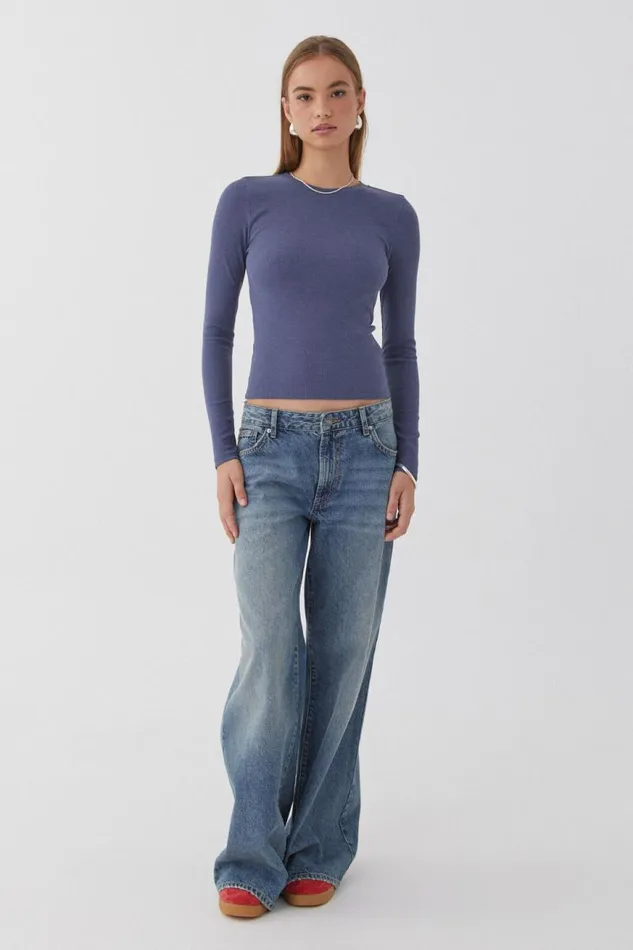 Clothing Supr Long Sleeve Tops Aspen Long Sleeve Rib Top Blue Marle
