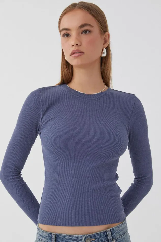 Clothing Supr Long Sleeve Tops Aspen Long Sleeve Rib Top Blue Marle