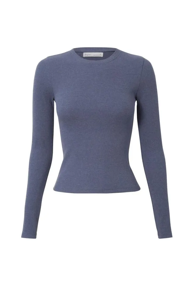 Clothing Supr Long Sleeve Tops Aspen Long Sleeve Rib Top Blue Marle