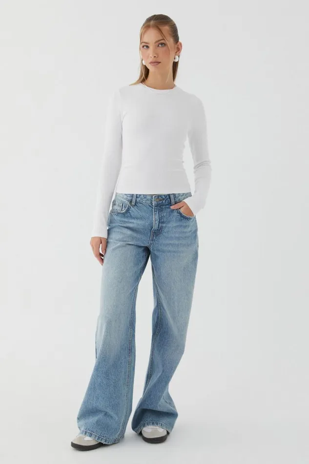 Clothing Supr Long Sleeve Tops Aspen Long Sleeve Rib Top White