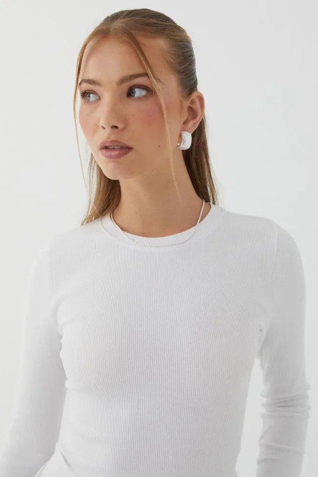 Clothing Supr Long Sleeve Tops Aspen Long Sleeve Rib Top White