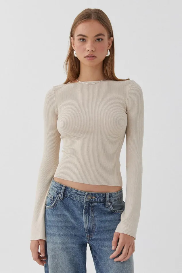 Clothing Supr Long Sleeve Tops Tina Backless Top Vanilla Beige