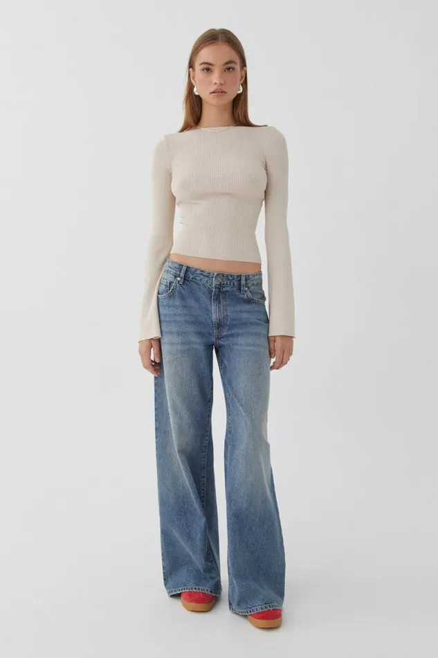 Clothing Supr Long Sleeve Tops Tina Backless Top Vanilla Beige