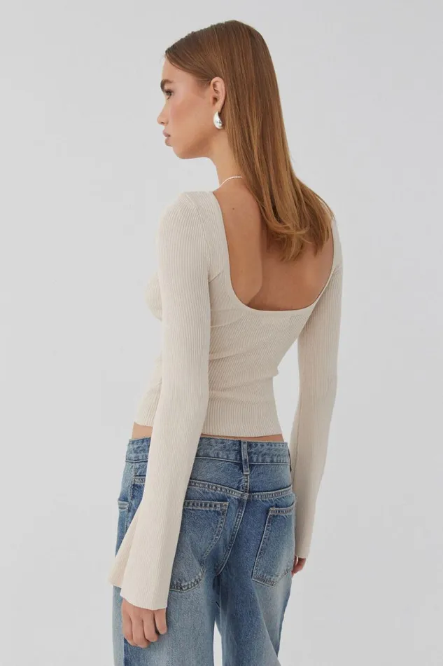 Clothing Supr Long Sleeve Tops Tina Backless Top Vanilla Beige