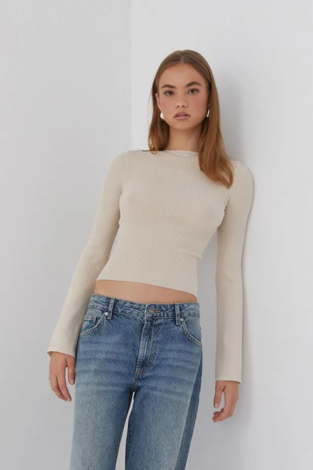 Clothing Supr Long Sleeve Tops Tina Backless Top Vanilla Beige