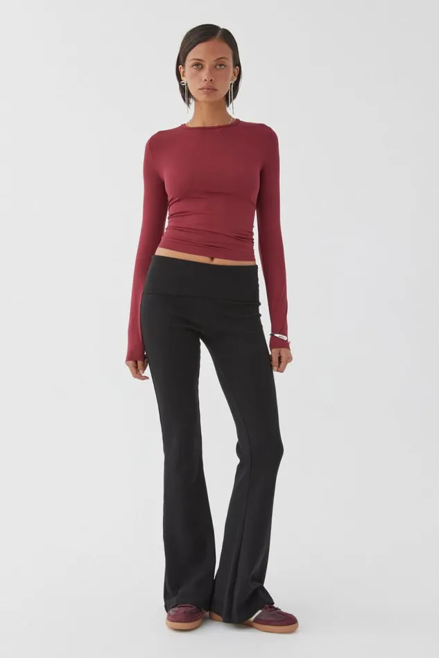Clothing Supr Luxe Essentials Luxe Long Sleeve Longline Tee Deep Cherry