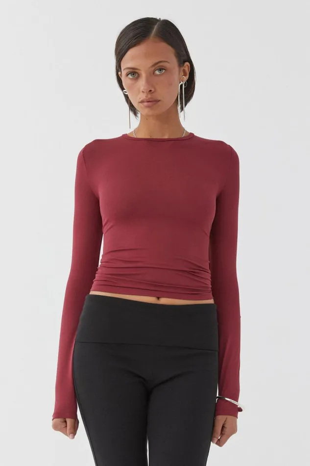 Clothing Supr Luxe Essentials Luxe Long Sleeve Longline Tee Deep Cherry