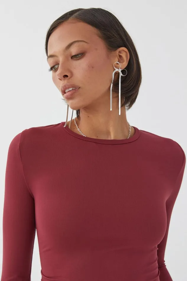 Clothing Supr Luxe Essentials Luxe Long Sleeve Longline Tee Deep Cherry