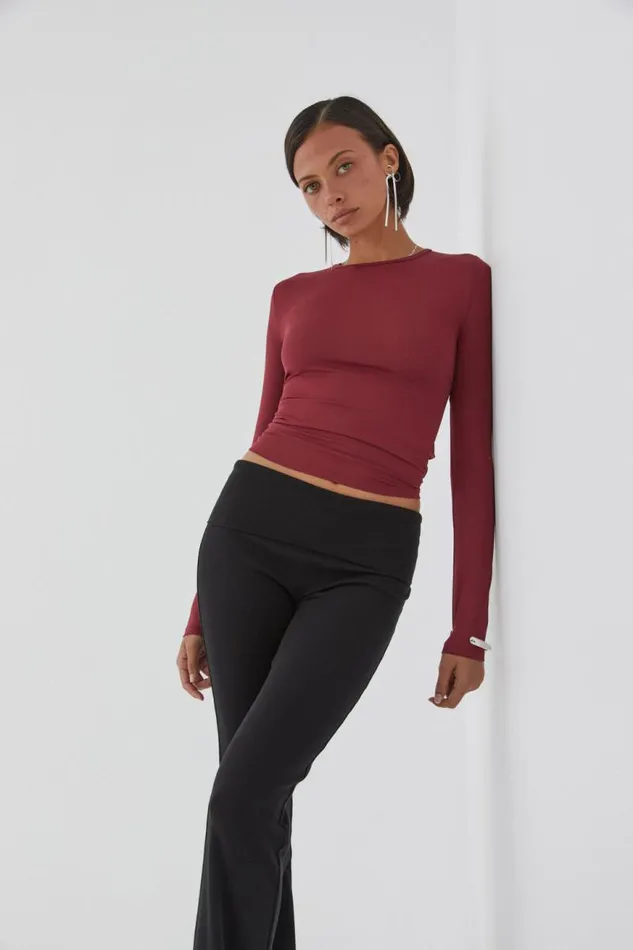 Clothing Supr Luxe Essentials Luxe Long Sleeve Longline Tee Deep Cherry
